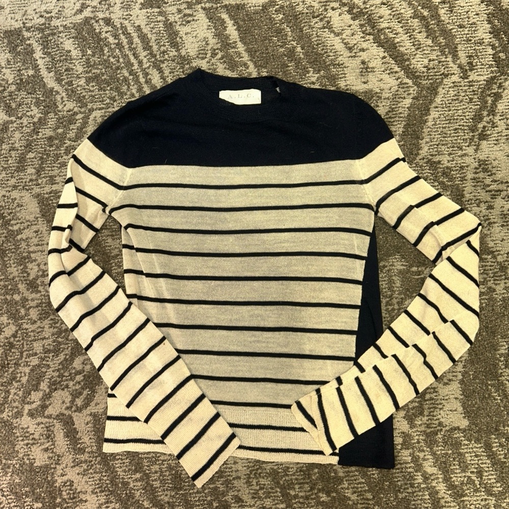 A.L.C. Cream And Navy striped Crewneck Wool Sweater XS